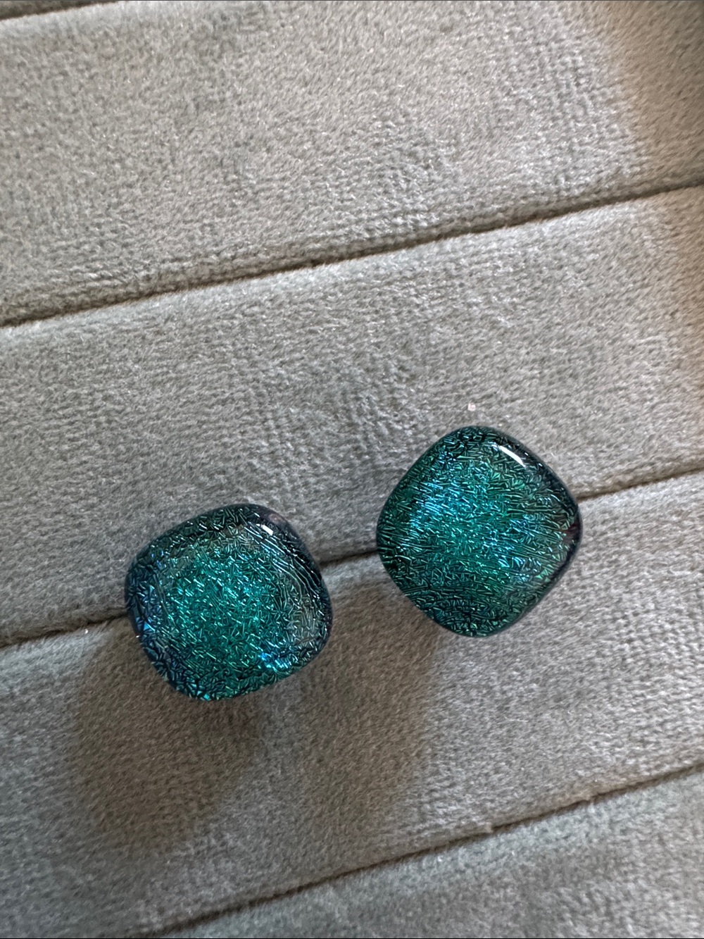 Blue-Green Dichroic Glass Square Stud Earrings